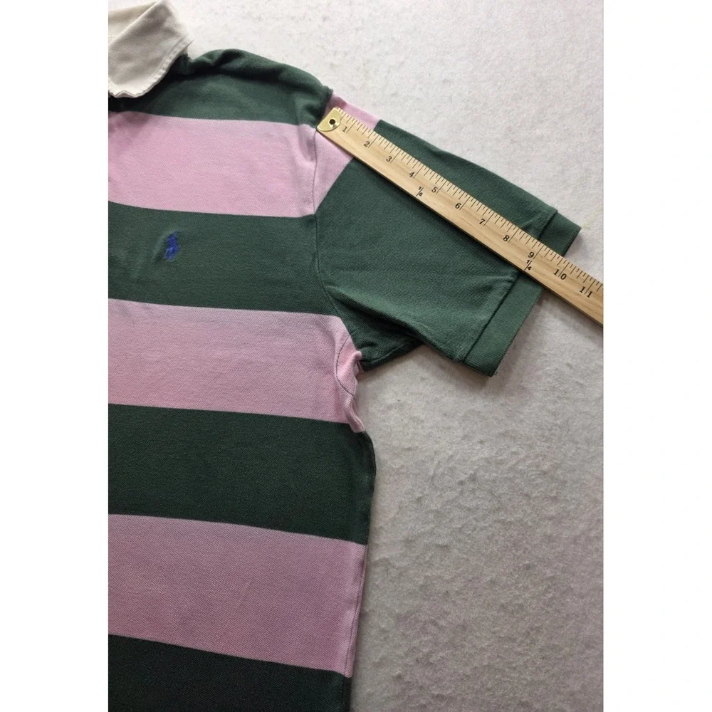 Polo Ralph Lauren Vintage Men's Green & Pink Striped Polo Shirt. Size XL
